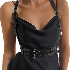 Adjustable Black Leather Goth Body Harness for Women