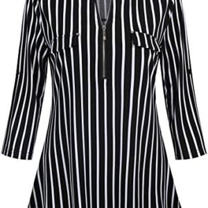 BEPEI Women's Floral Zip-Up V-Neck 3/4 Sleeve Blouse