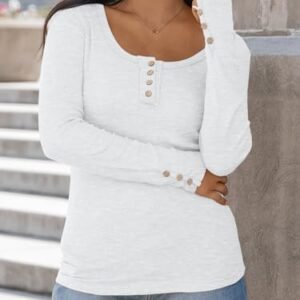 Chic Kissfix Women's Ribbed Henley Top for Fall 2024
