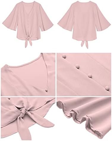 Chic Luvamia Women's V Neck Tie Knot Blouse