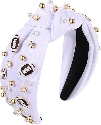 Game Day Pearl Rhinestone Football Headband for Fans