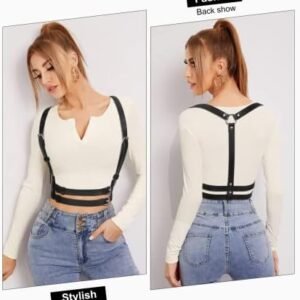 HLJA Black Leather Punk Waist Harness for Rave & Cosplay