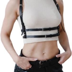 HLJA Black Leather Punk Waist Harness for Rave & Cosplay