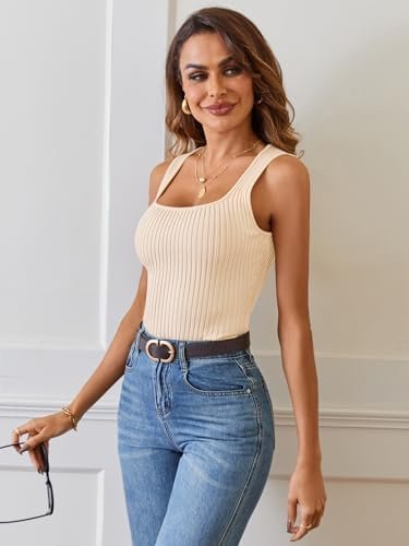 MEROKEETY Women's Knit Square Neck Sleeveless Tank Top