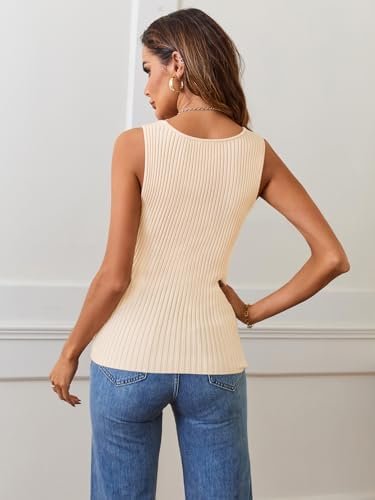 MEROKEETY Women's Knit Square Neck Sleeveless Tank Top