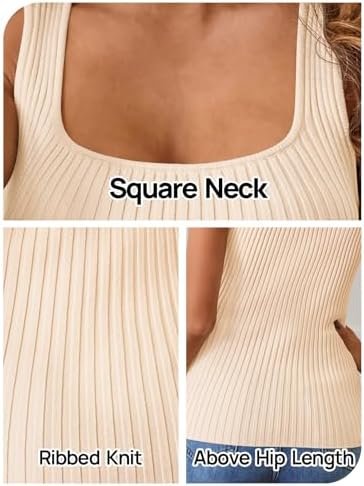 MEROKEETY Women's Knit Square Neck Sleeveless Tank Top