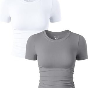 Stylish OQQ Women's 2-Piece Ruched Crop Tee Set
