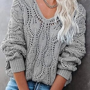 Trendy Dokotoo Crochet Hollow Out Fall Sweater 2024