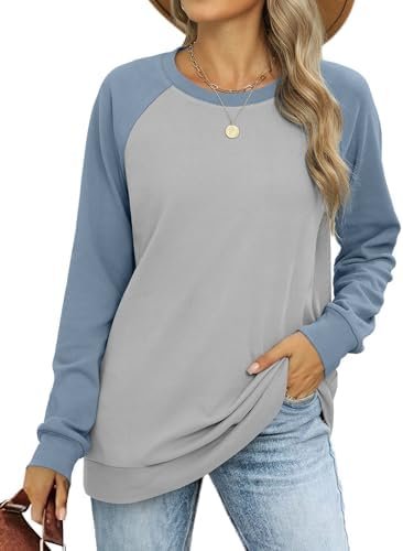 Trendy OFEEFAN Color Block Crewneck Sweatshirt for Women