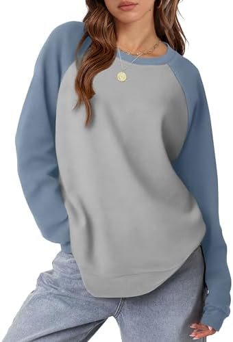 Trendy OFEEFAN Color Block Crewneck Sweatshirt for Women