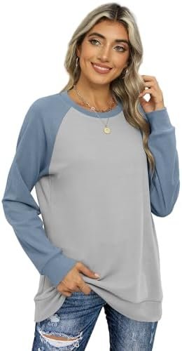 Trendy OFEEFAN Color Block Crewneck Sweatshirt for Women