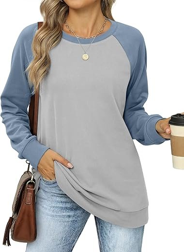 Trendy OFEEFAN Color Block Crewneck Sweatshirt for Women
